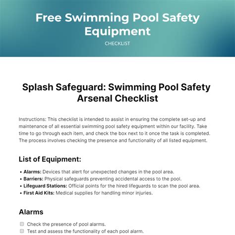 Pool Equipment Checklist