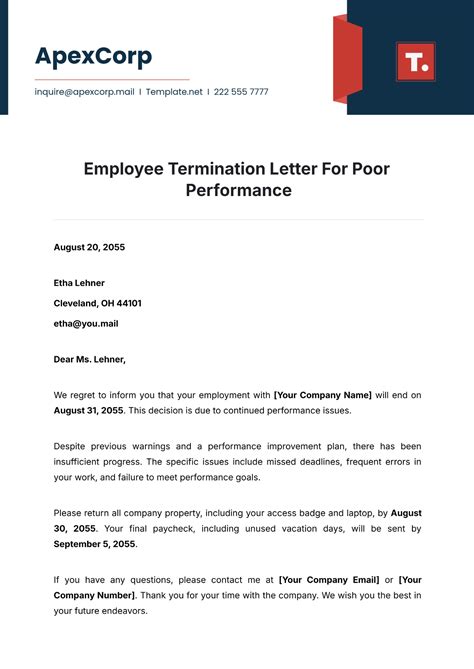 Job Termination Of Employment Because Of Poor Performance Templates