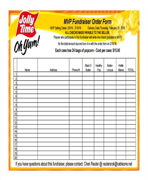 Popcorn Fundraiser Order Form