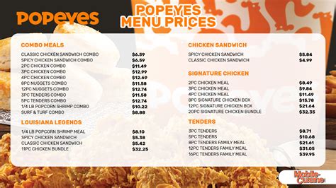 popeyes chicken menu with prices 2022