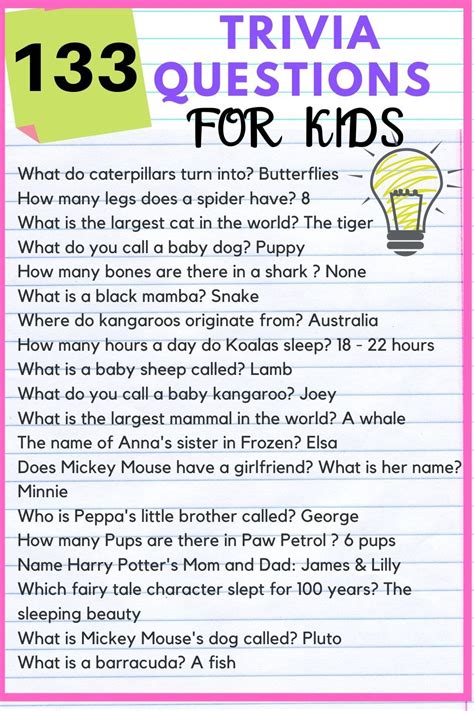 popular trivia for kids
