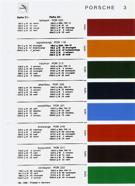 porsche 911 color codes