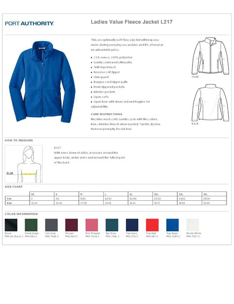 Port Authority Fleece Jacket Sizing