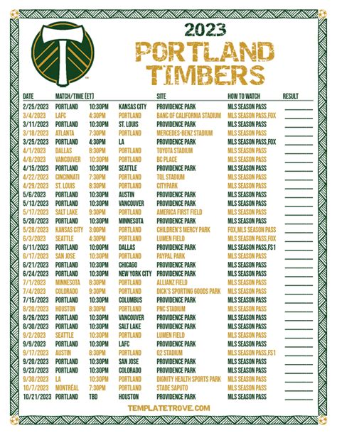 portland timbers schedule