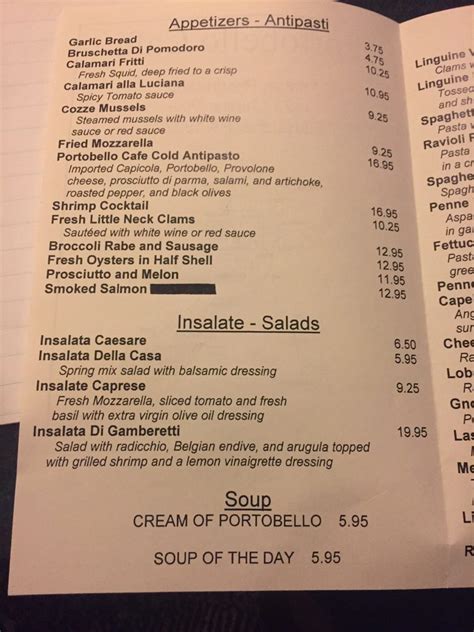 portobello restaurant menu and prices