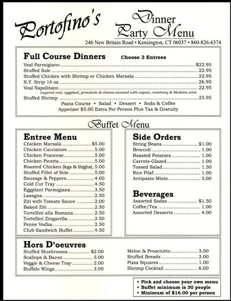 portofino's menu with prices