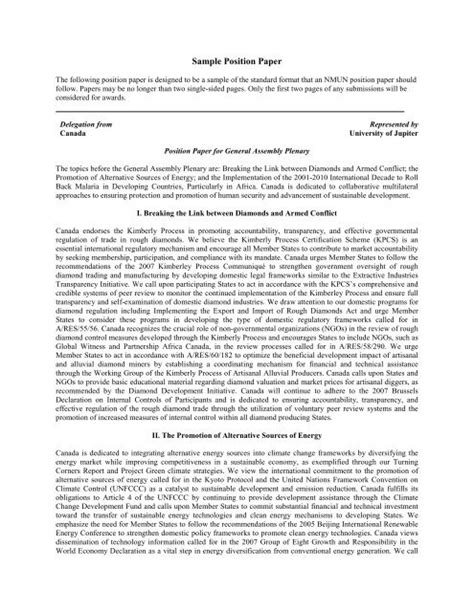 Position Paper Model Un Example