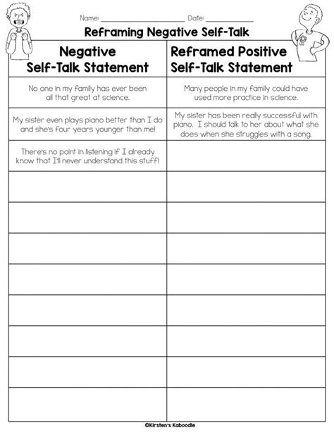 positive self talk worksheet therapist aid
