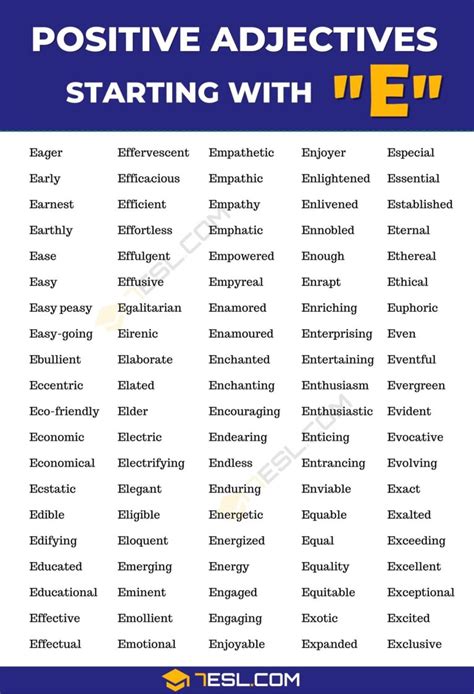 positive words that start with e to describe a person in spanish