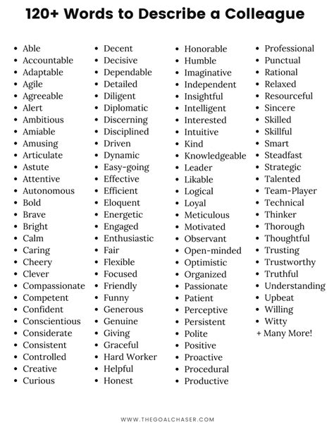 positive words to describe work colleagues