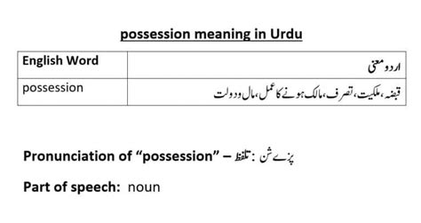possession meaning in urdu with example pdf
