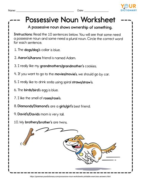 possessive nouns practice worksheet pdf