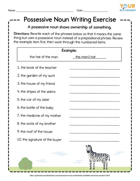 possessive nouns worksheet with answers pdf