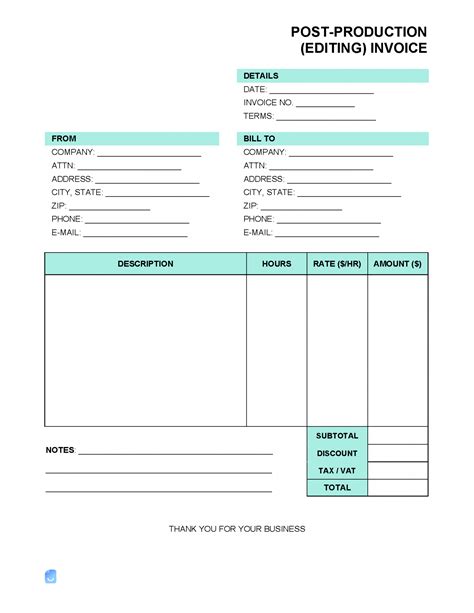 Post Production Invoice Template Word Excel PDF Free Download