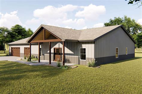 Plan 62811DJ OneStory Post Frame Home Plan with Large Covered Entry