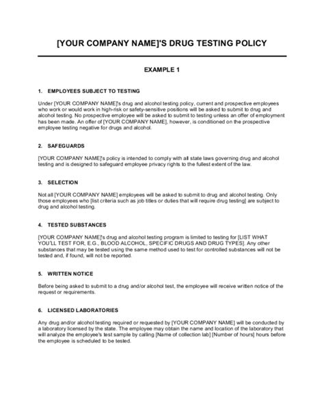 post incident drug testing policy sample