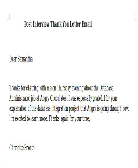 Post Interview Thank You Email Template