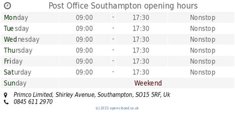 post office shirley southampton opening times