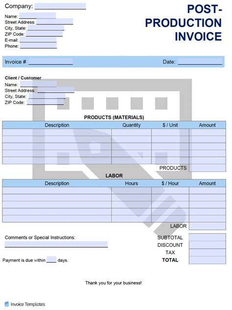 Post Production Invoice Template