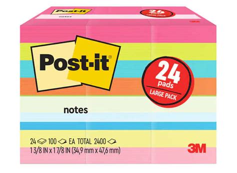 Post-It Self-Stick Notes Assorted Colors 24-Count