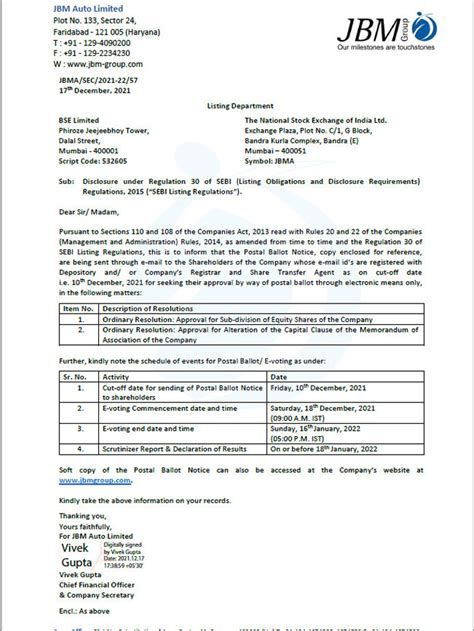 postal ballot notice latest