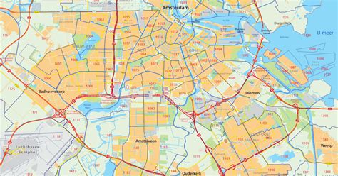 Amsterdam postcode kaart Kaart van Amsterdam postcode (Nederland)