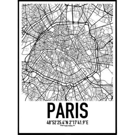 Map poster of Paris, France. Print size 50 x 70 cm. Custom black and