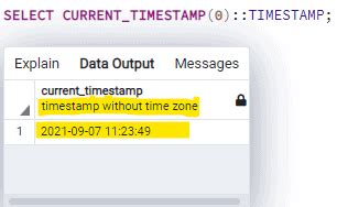 postgres get current timestamp without timezone