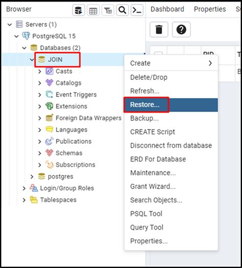 postgresql restore database from backup file using pgadmin