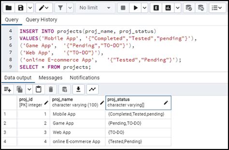 postgresql use array in where clause