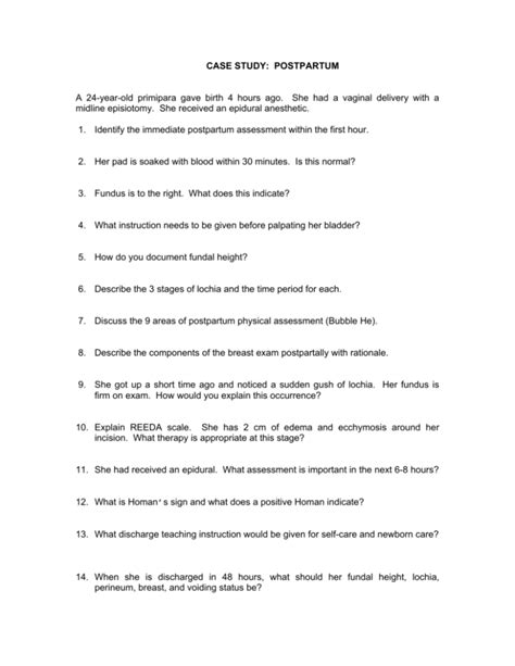 postnatal case study topics list