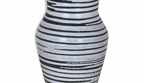 Vase En Céramique Rayé Noir Et Blanc Avec Plateau Rond