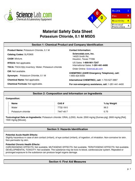 msds kcl.pdf Toxicity Potassium Chloride