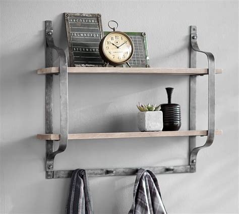 Pottery Barn Rustic Pine Shelf With Hooks