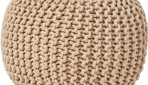 Pouf Tricot Beige Crochet Tondo A Maglia Da Salotto Moderno
