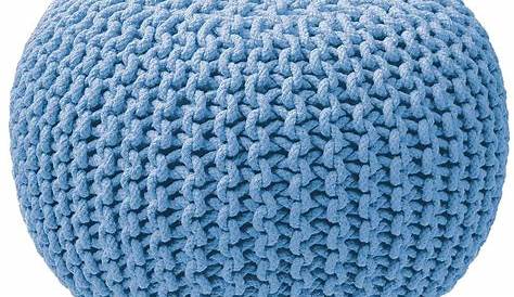 Pouf rond tricot coton bleu garnissage micro billes