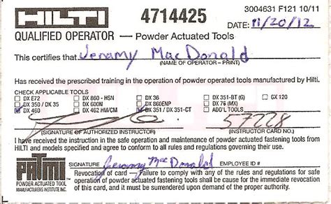 Powder Actuated Tool Certification