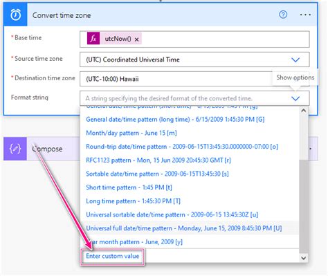 power automate convert time zone format string