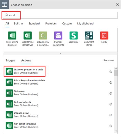 power automate extract data from excel table