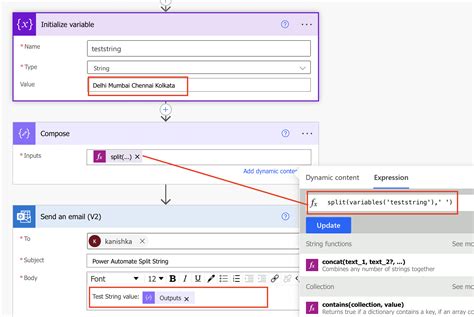 power automate split string to array