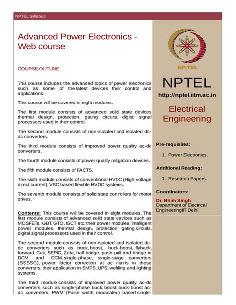 Power Electronics Course Syllabus