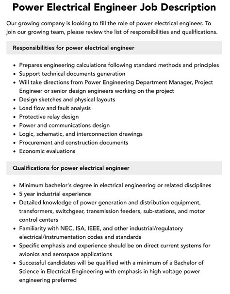 Power Engineer Responsibilities