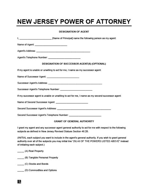 power of attorney form new jersey