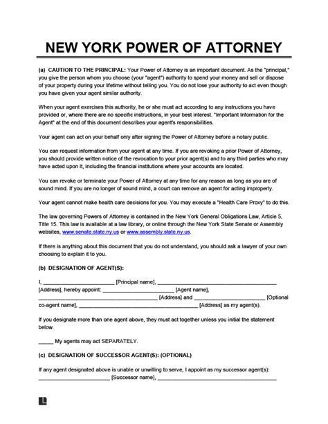 power of attorney form new york