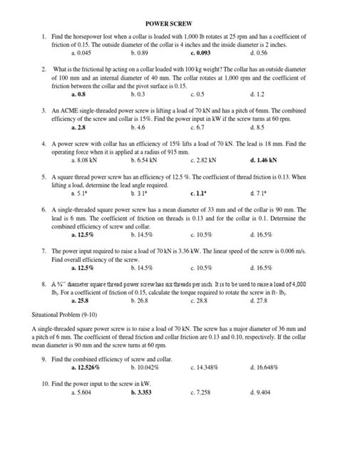 Power Screw Problems And Solutions Pdf