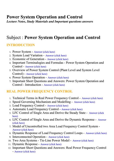 Power System Operation And Control Lecture Notes