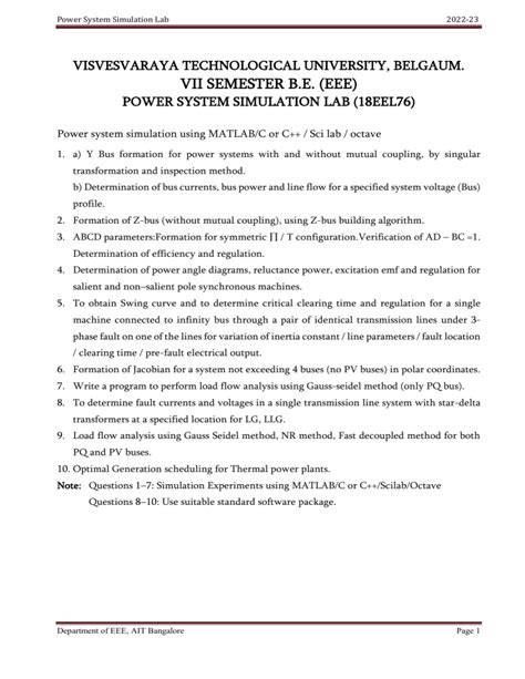 Power System Protection Simulation Lab Manual Using Matlab