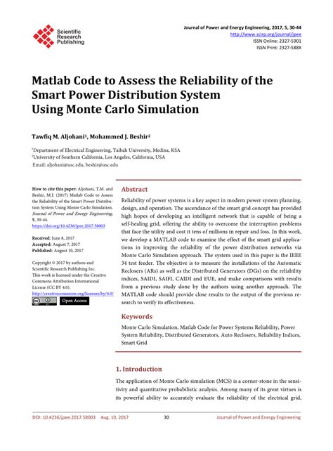 Power System Reliability Matlab Code