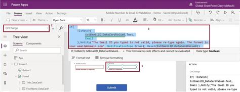 powerapps email format validation