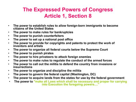 powers of congress worksheet quizlet